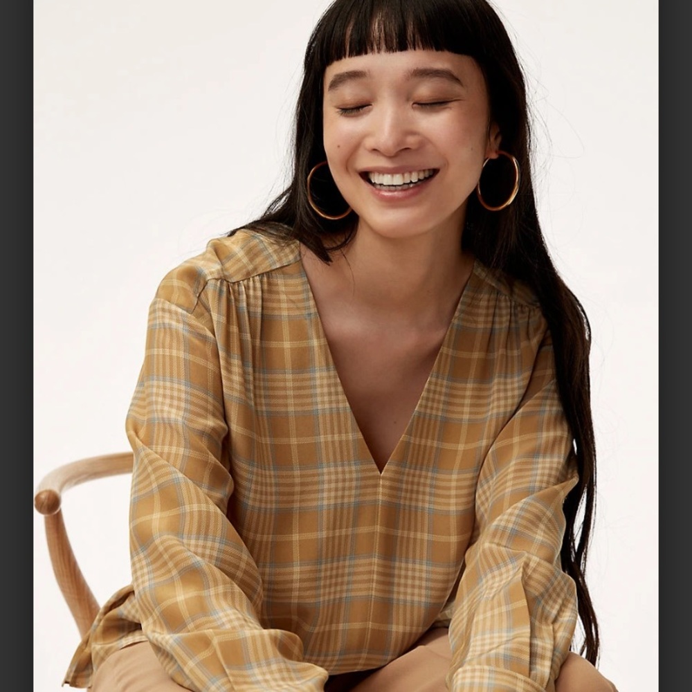Aritzia Cairo gold Macee blouse (checkered blouse)